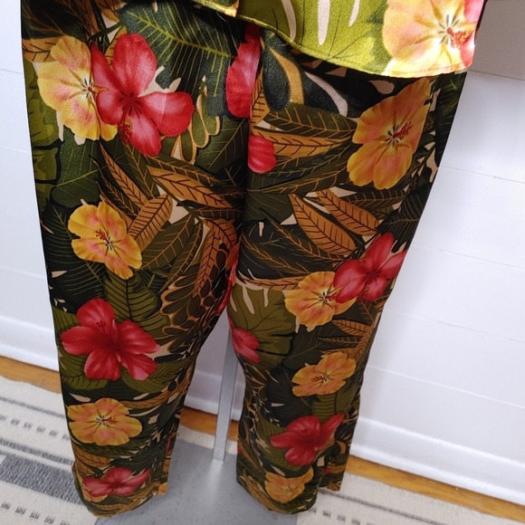 VINTAGE deadstock satin tropical print pajama set L - Picture 6 of 15